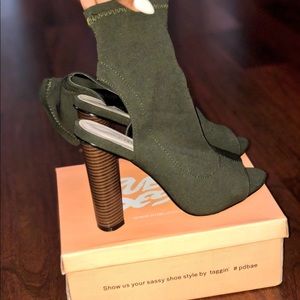 Olive Green Open Toe Booties